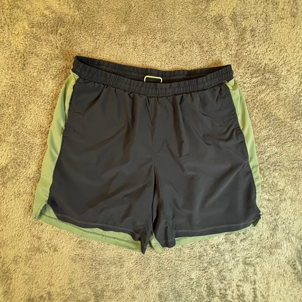 All in Motion Mens Athletic Shorts Navy Blue Sage Green Colorblock Lined Large